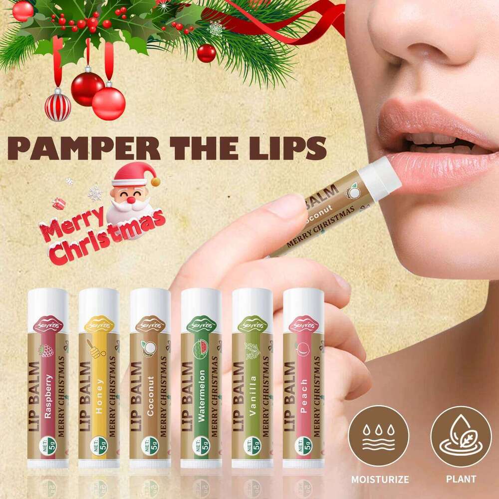 Christmas 6PCS/box lip balm set, shiny and moisturizing, softening dead skin, suitable dry lips, a gift for women