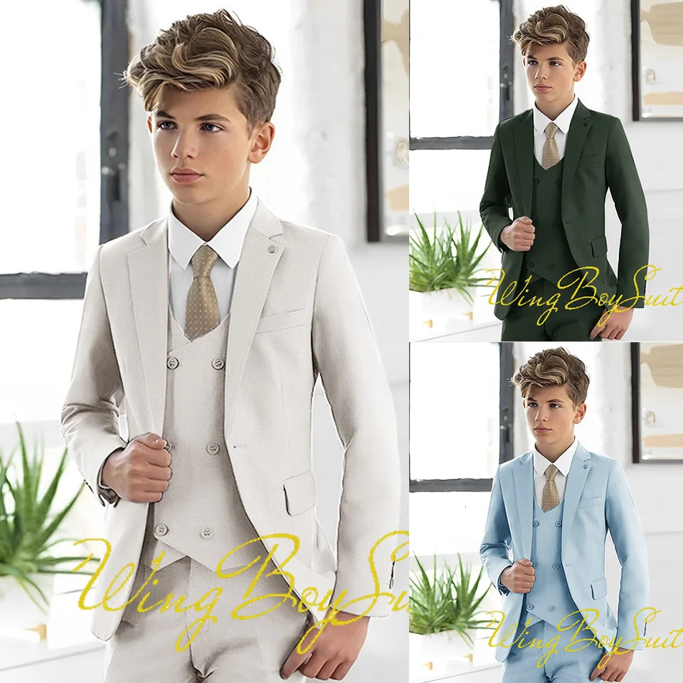 Ivory Boys Suit 3 Piece Jacket Pants Vest Formal Slim Blazer for Kids Wedding Tuxedo Business Clothing 250530