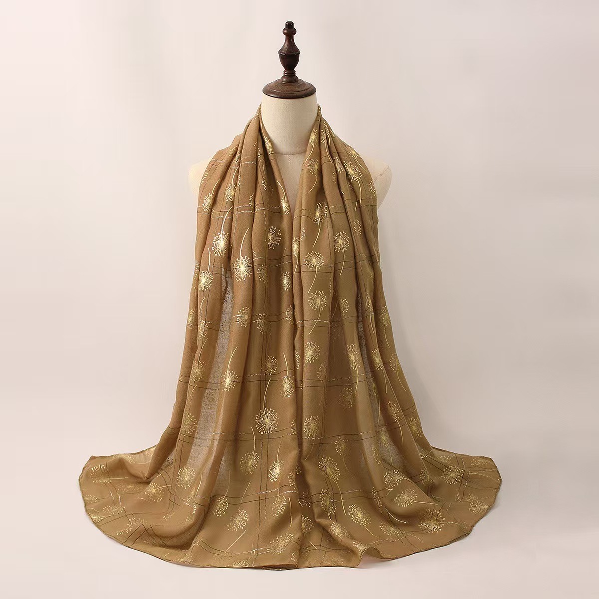 T901 Summer new style plant flower dandelion pattern gold-stamping scarf fashionable ladies sunscreen Baotou long silk scarf