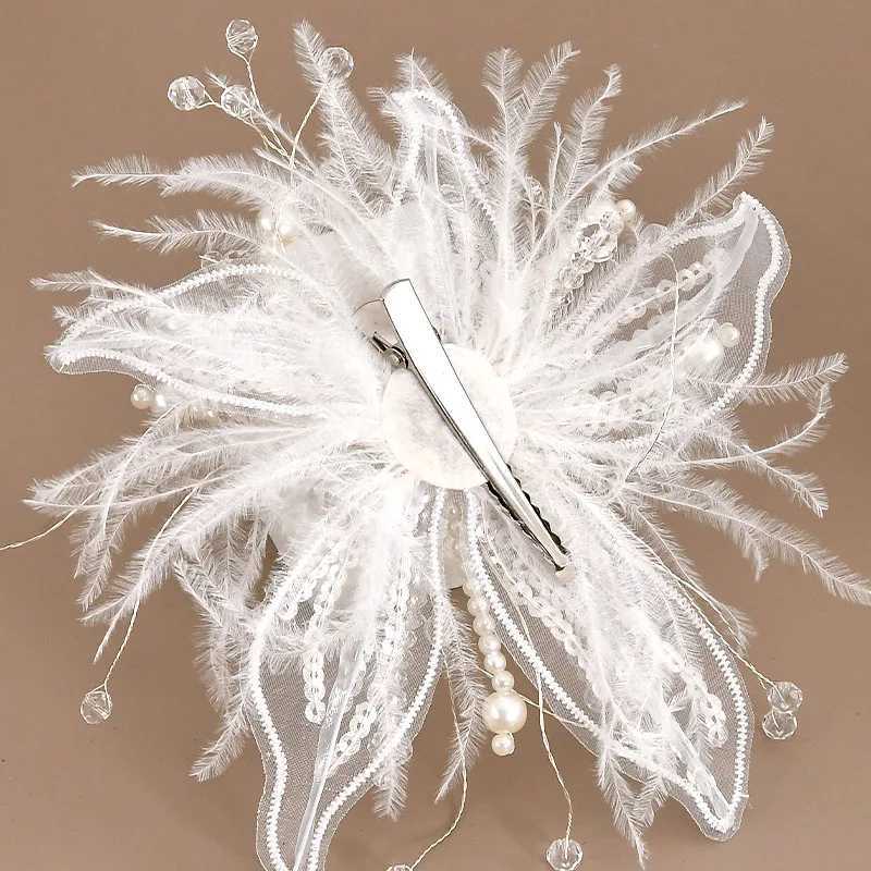 Vintage Fascinator Lace Flower Duckbill Clip Dance Show White Floral Mesh Flower Hairpin Bridal Wedding Veil Headwear Girl/Women Z250605