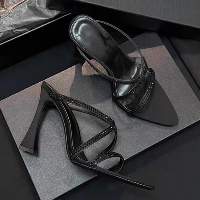 Crystal High Heels Slippers Pointed Toe Women Sandals Mules Shoes Summer Trend Dress Pumps Sandalias Mujer 250605