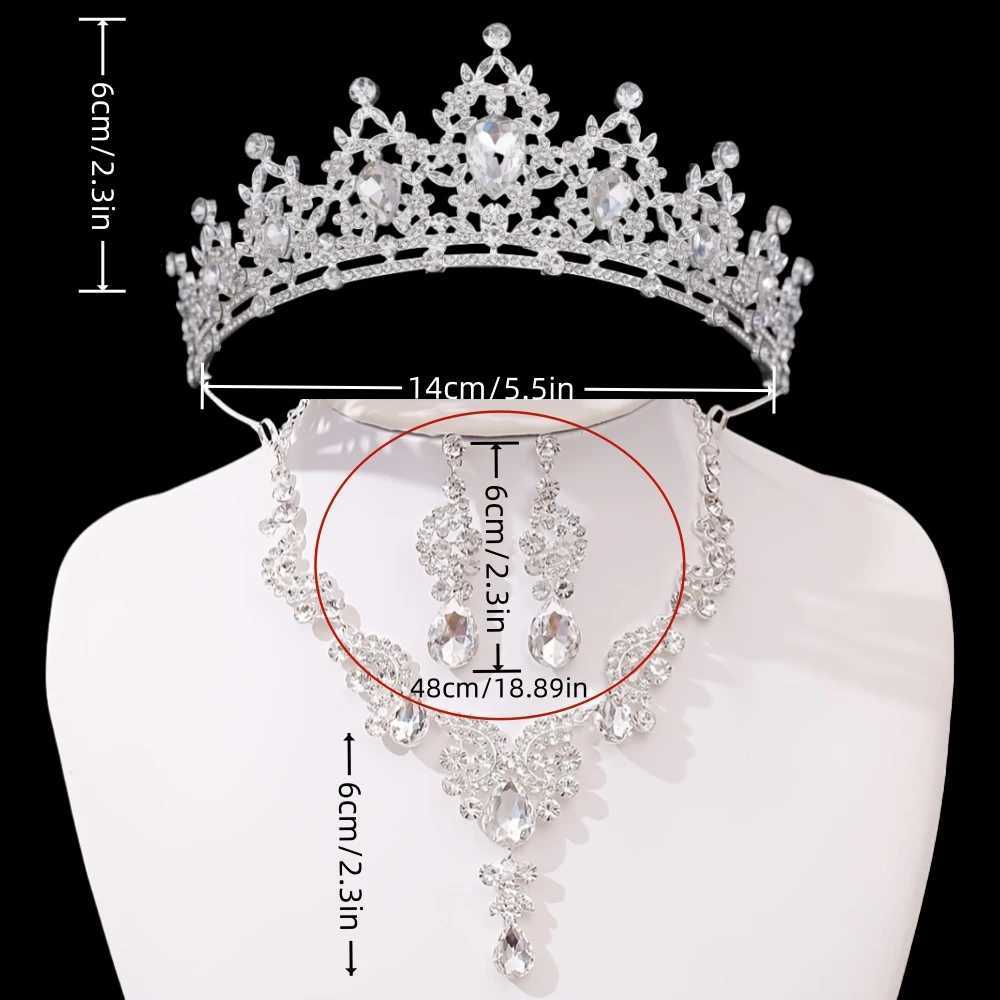 3Pcs Crystal Crown Necklace Earring Set Rhinestone Bridal Jewelry Set Women Bridal Wedding Hair Accessories Jewelry Crown Tiara Z250605