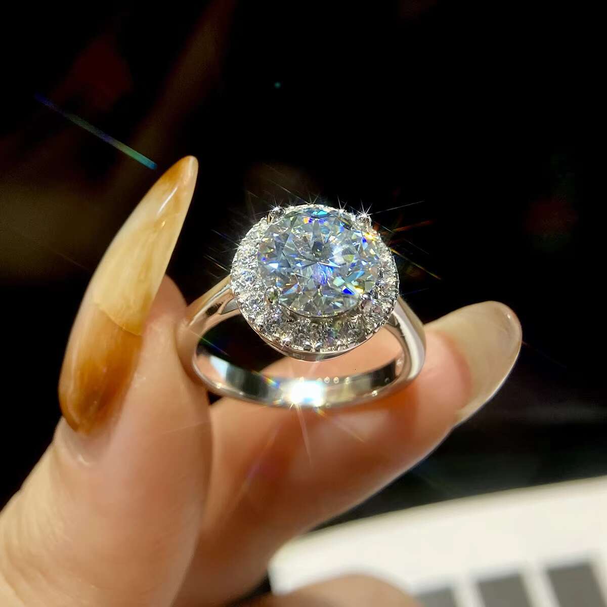 GRA Jewelry Brilliant Round Cut Halo Diamond Moissanite Luxury Ring Solid 925 Sterling Silver 1 2 3Carat for Women Wedding