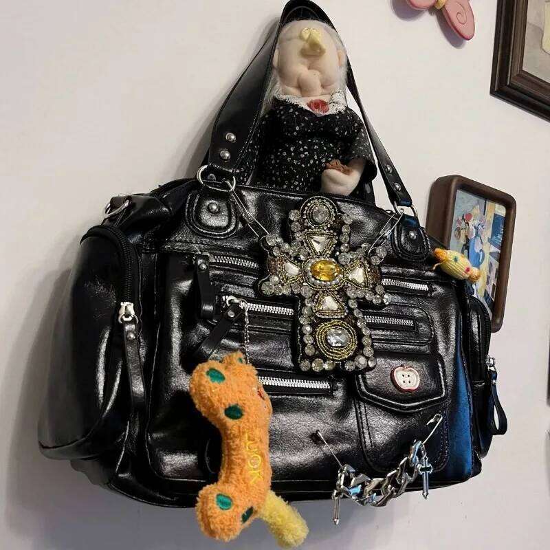 MBTI Y2k Womens Handbag Black Punk Gothic Cross Vintage Shoulder Haruku Style Original Exquisite Female New Aesthetic Bag