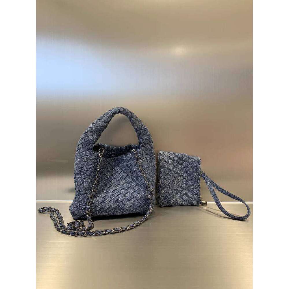 Thai Handmade Woven Denim Light Blue Basket for Women Summer New Single Shoulder Crossbody Chain Bag
