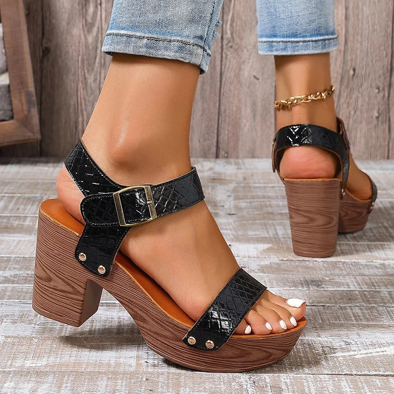 Fashion Pu Leather High Heeled Sandals Women Summer Ankle Buckle Platform Sandles Woman Outdoor Thick Heel Sandalias Mujer 43 250605