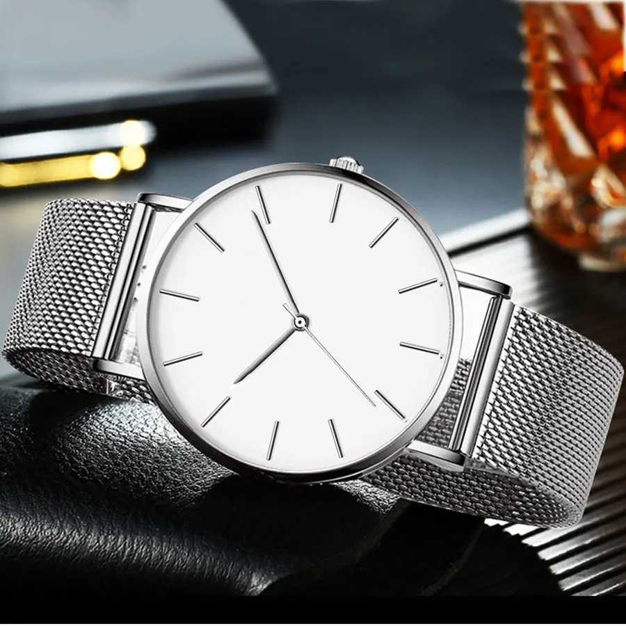 Korean version of minimalist ultra-thin couple watch with mesh scale fashionable mens and womens quartz watch gift party watch Y250605