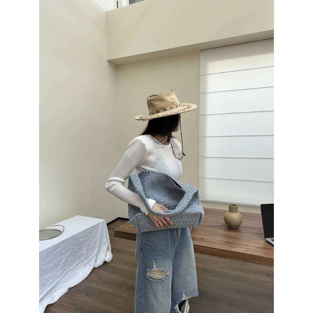 Denim Niche Design Handwoven Extra Large Capacity Tote inch Laptop Underarm Bag