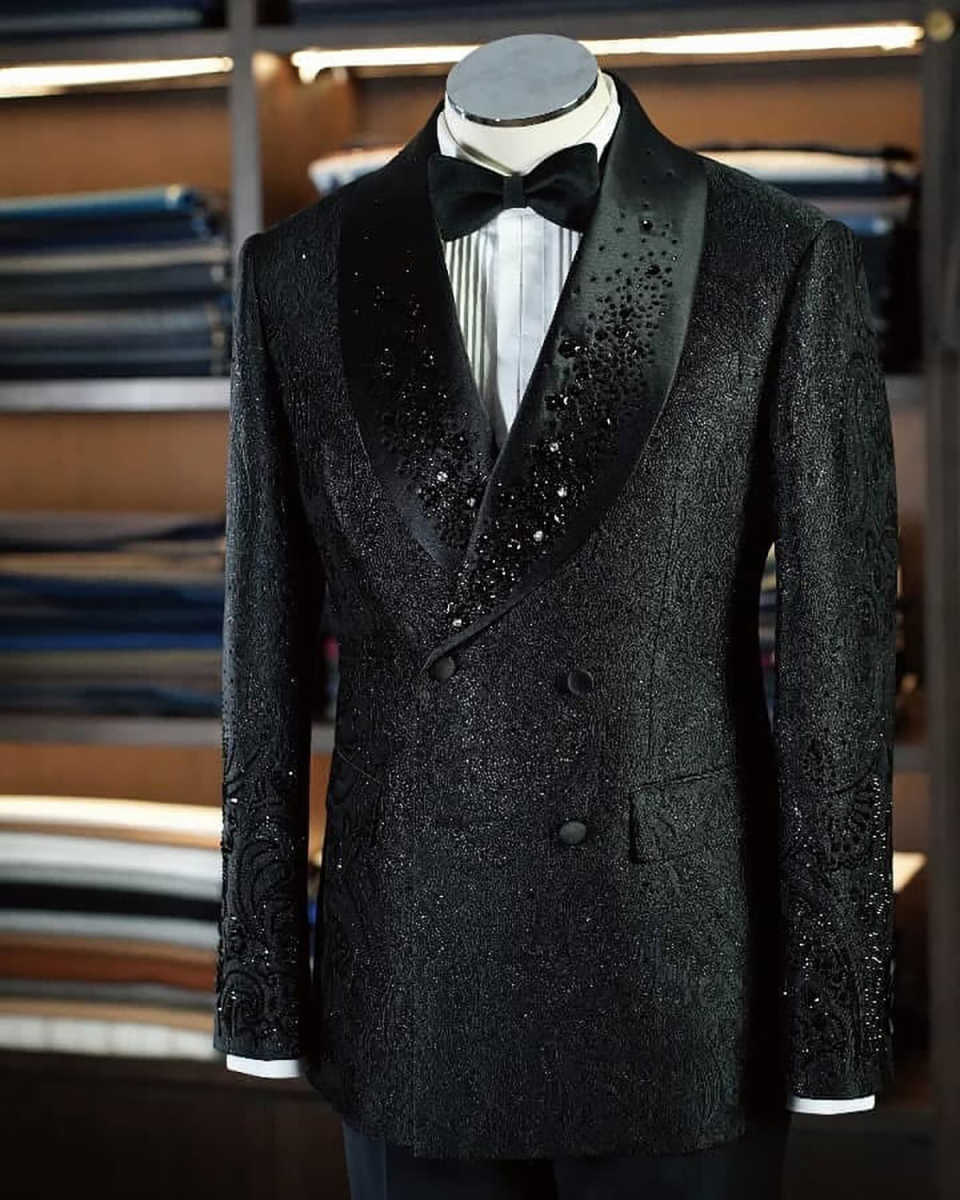 Designer Beaded Wedding Tuxedos 1 Piece Set Jacket Shawl Lapel Men Suit Fashion Groom Wear Party Evening Suits Customized