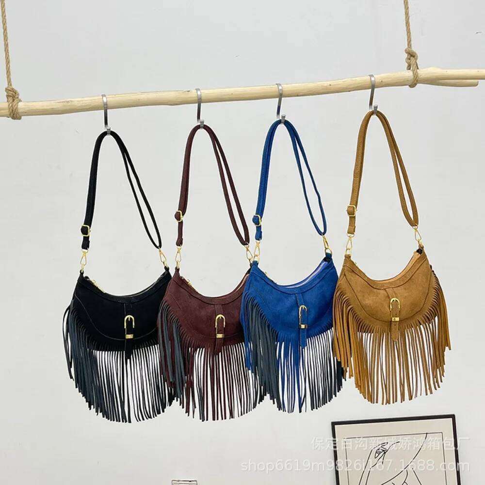 Frosted Tassel Moon Vintage Shoulder Crossbody Bag For Women Fashion Dumpling Bags Ladies Travel Purse Handbags