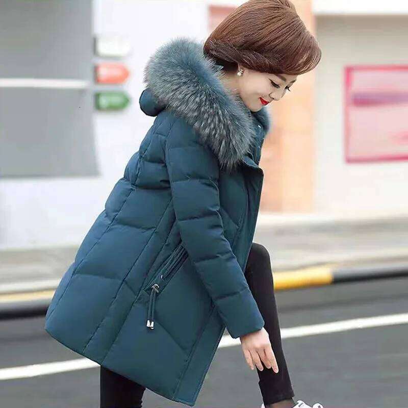 Size 5XL Mother Winter Coat With Fur Collar Elderly Cotton Womens Thicken Down Padded Jacket Hooded Parka