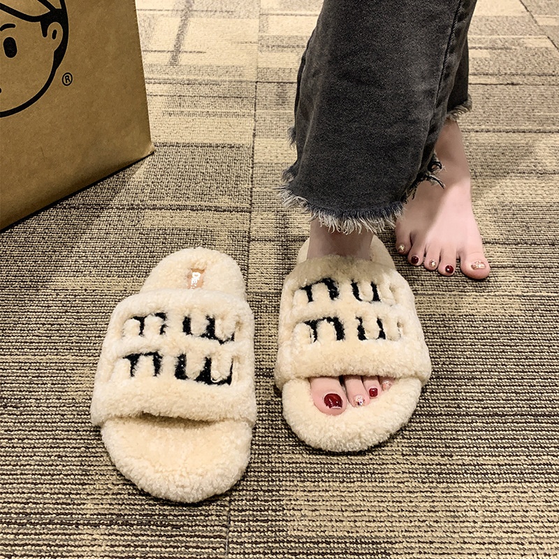 2025 free shipping autumn and winter new female designer shoes letter thick sole Korean version casual home one line trailer