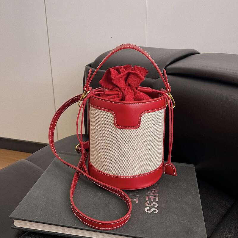 Color-Block Handheld Bucket for Women 2025 New Trendy Fashion Cylinder Single Shoulder Crossbody Bag