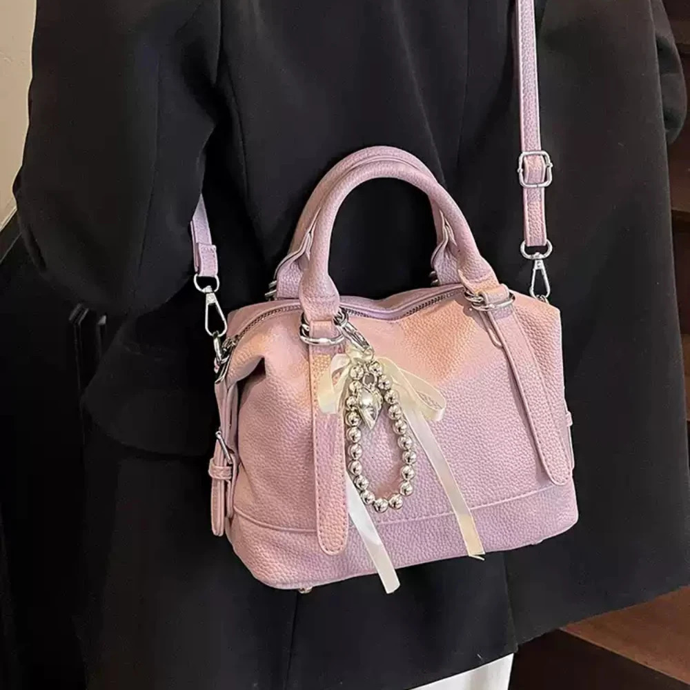 Trendy Lychee Pattern Solid Color Handbags Summer All-Match Zipper Crossbody Bag Women Working Commute Shoulder Bags 250605