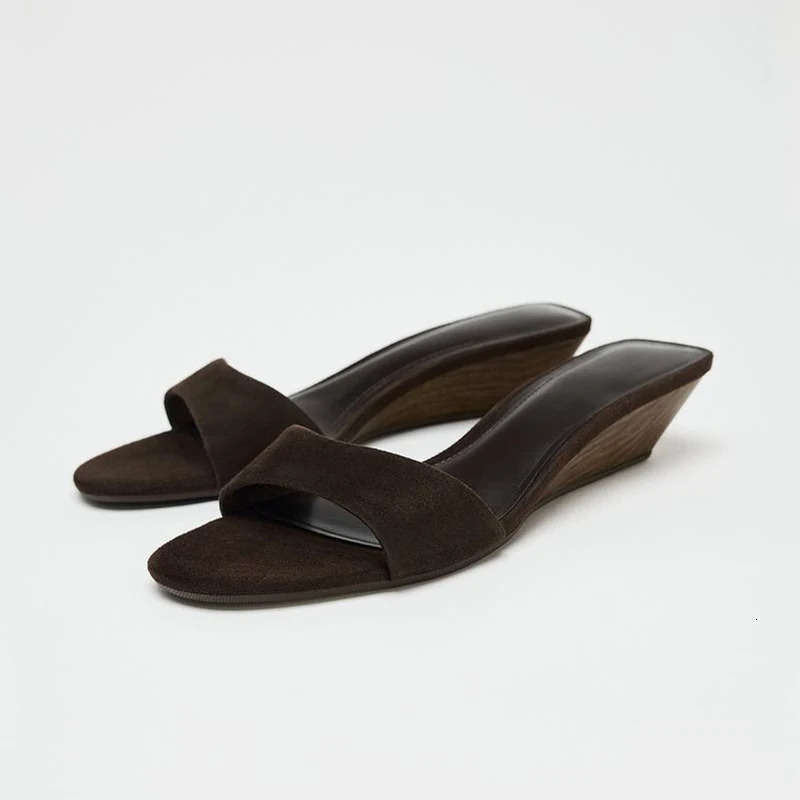 Summer Womens Fashion Open Toe Slippers Elegant Wedges Heel Slides Ladies Evening Party Shoes 250605