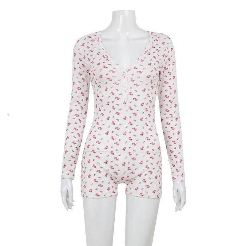 Women's Summer New Fashion Floral Print Long Sleeve Casual Versatile Short Jumpsuit B5