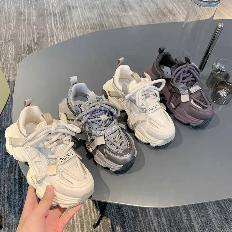 Ddmyoutdoor Women S Chunky Sneakers Breathable Mesh Platform Sports Woman Fashion Lace Up Thick Sole Casual Shoes Mujer Outdoor Shoes