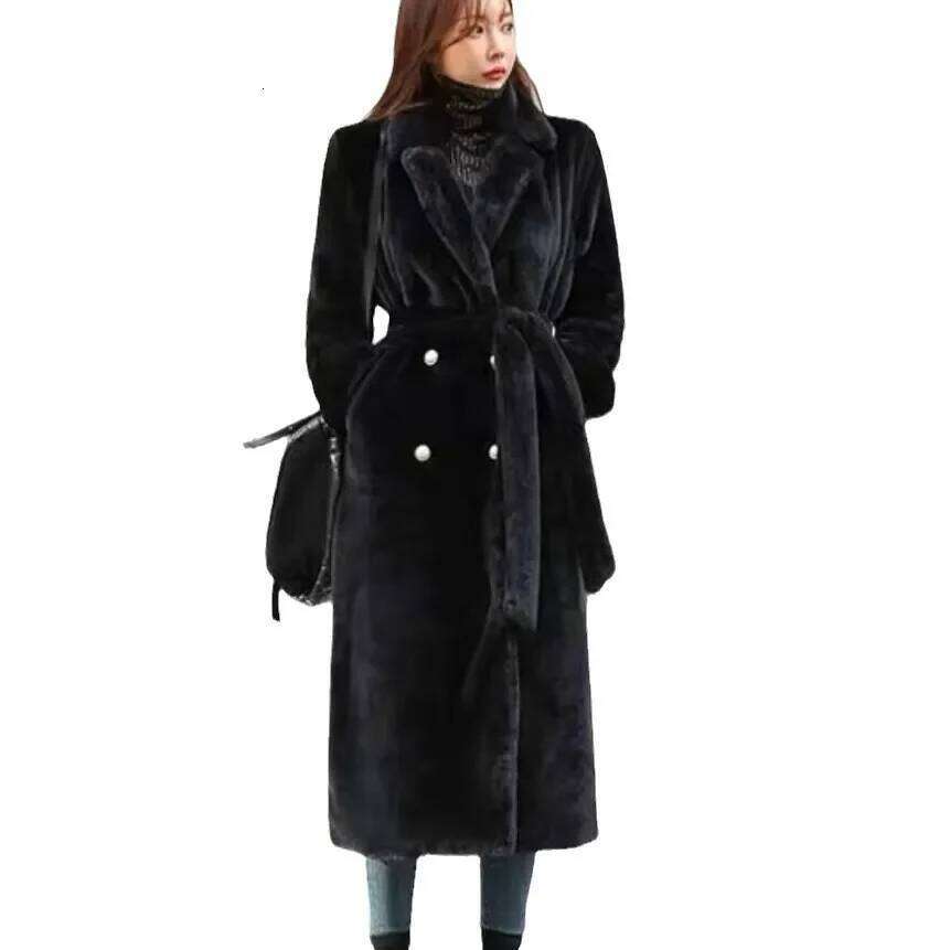 2024 Winter Women's Medium And Long Suit Collar Plush Thickened Fashion Temperament Imitation Mink Coat