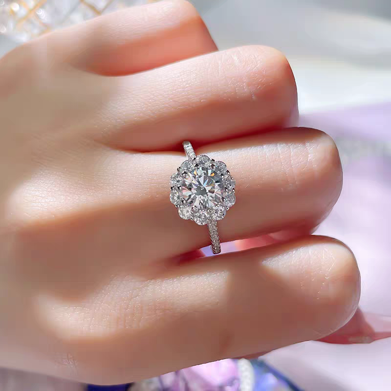 Choucong 1CT Round Cut Moissanite Diamond Sparkling Luxury Jewelry Soild 100% 925 Sterling Silver Party Eternity Women Engagement Flower Ring For Love