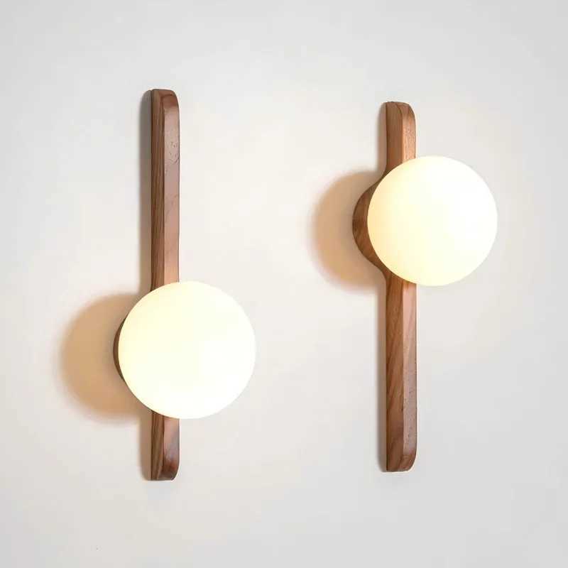 Globe Glass Moonlight Creative Walnut Wood Wabi-sabi Modern Style Wall Sconce Light for Living Room Bedroom Study Corridor Z250605