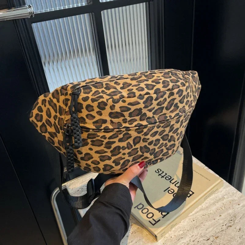 Large Size Leopard Prints Chest Bags For Women Canvas Large Capacity Shoulder Crossbody Bag Summer Latest Waist Fanny Pack 250605