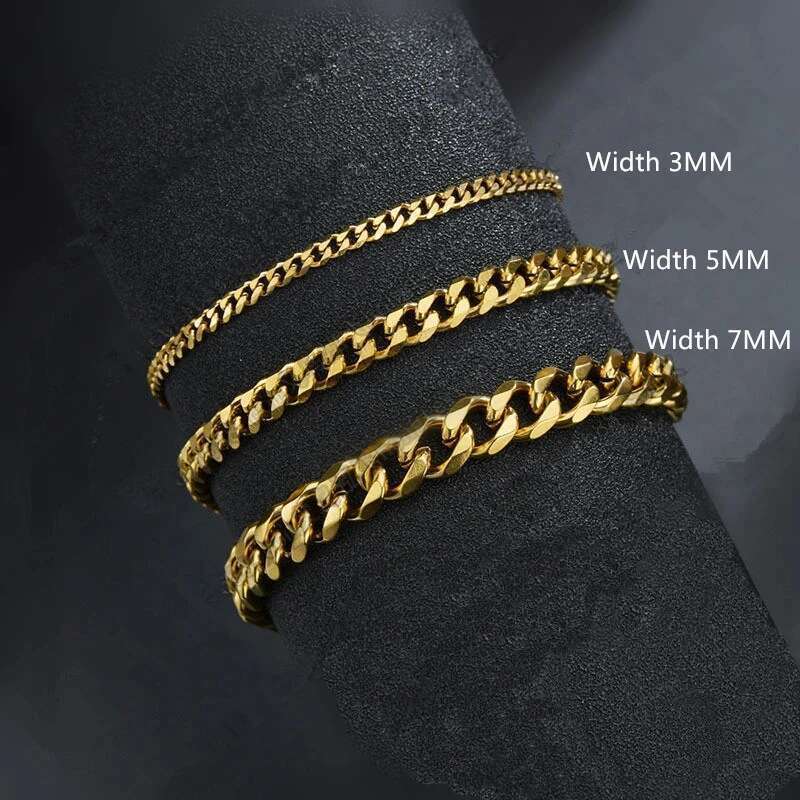 2024 New Trendy Cuban Classic Stainless Steel 3/5/7Mm Width Chain Bracelet For Men Women Jewelry Gift