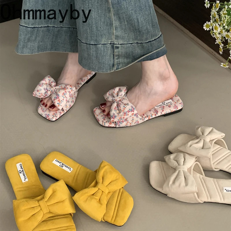 Summer Women Causal Open Toe Flats Slippers Comfort Outdoor Butterfly-knot Slides Ladies Dress Beach Vacation Flip Flop 250605
