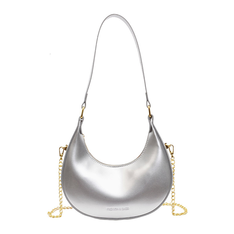 designer Cross-border Niche Textured Patent Leather Handbag for Women 2025 New Simple Crescent Bag Fashion Chain Shoulder Crossbody Bag