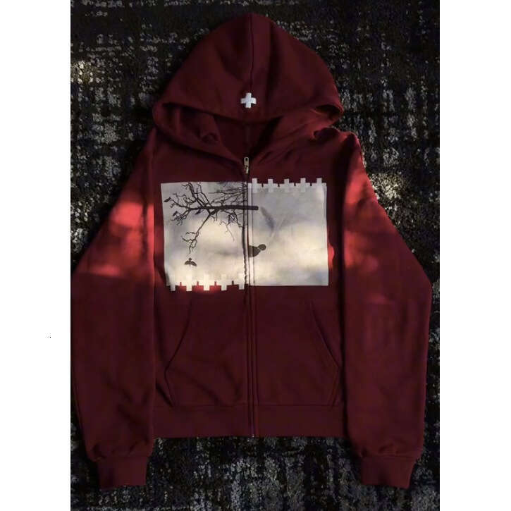 Unique Printed Zipper Hoodie Long Sleeve Pullover Sweatshirt Street Fashion Y2K