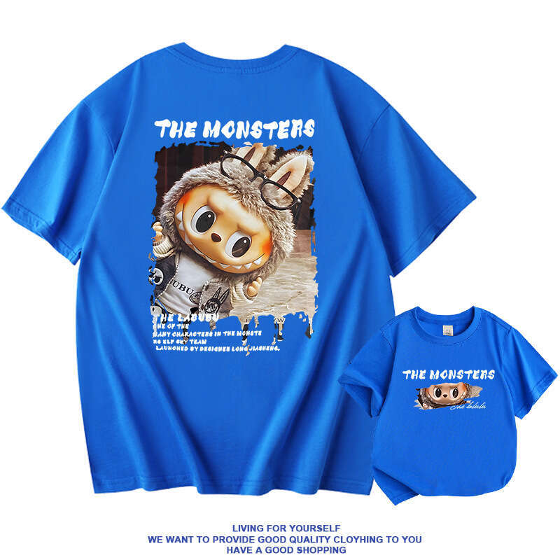 Labubu Cartoon Merchandise T-Shirt Short Sleeve Couple Unisex Pure Cotton Versatile Casual Top Cute Trendy 2025 New Style Labubu Fashion T-Shirt