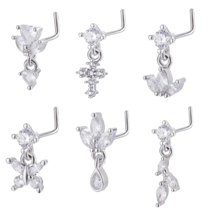 Dangle Nose Rings for Women Cross Nose Piercing Jewelry L shape Nose studs Body Jewelry 250605