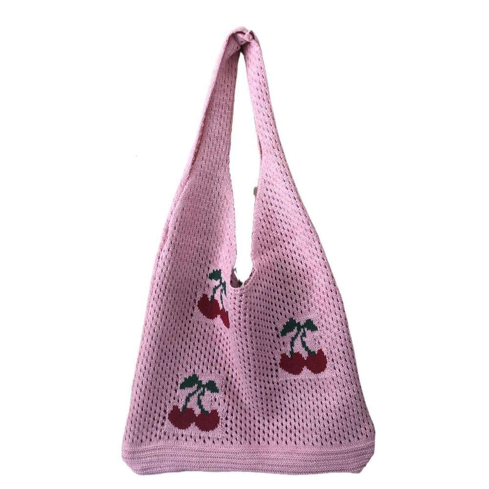 New INS Style Knitted Woven Large Capacity Tote Cherry Shoulder Bag B5