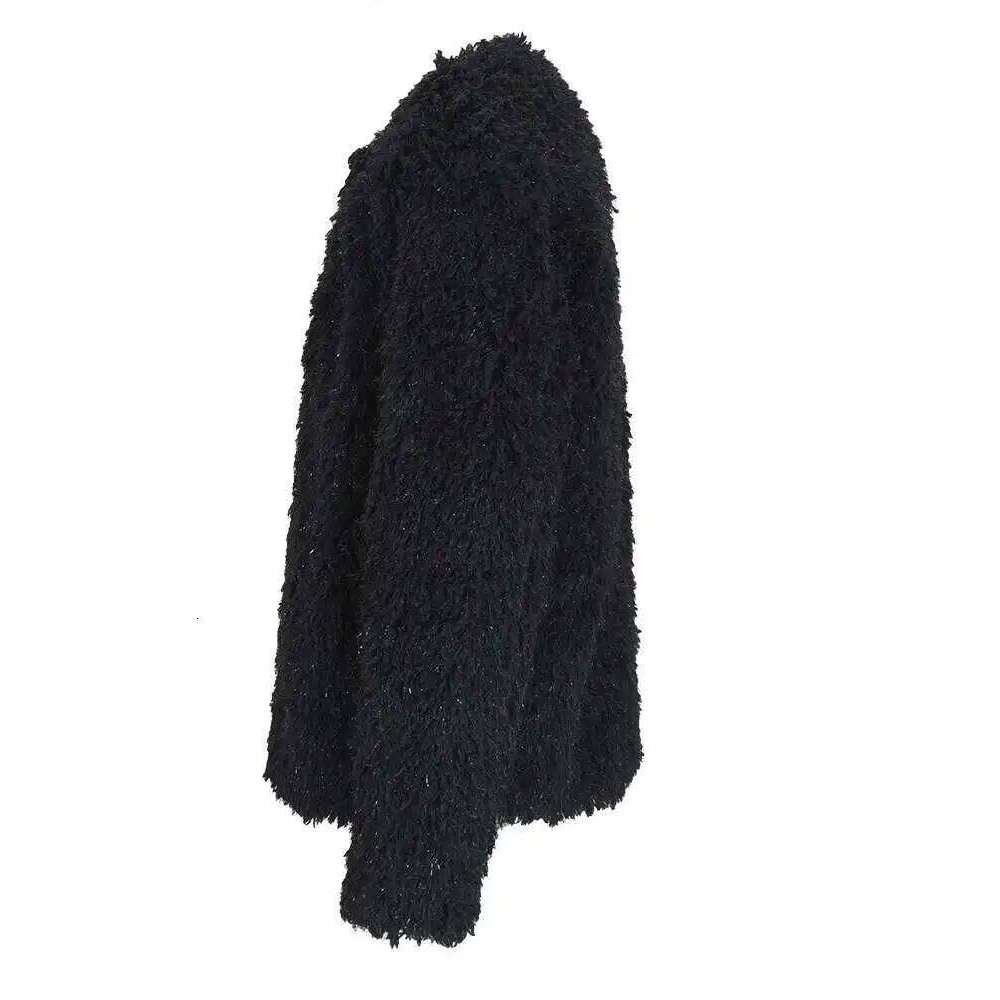 EAM Black Big Size Thick Warm Faux Fur Jacket New O-neck Long Sleeve Women Coat Fashion Tide Spring Autumn 2025 CPG1034