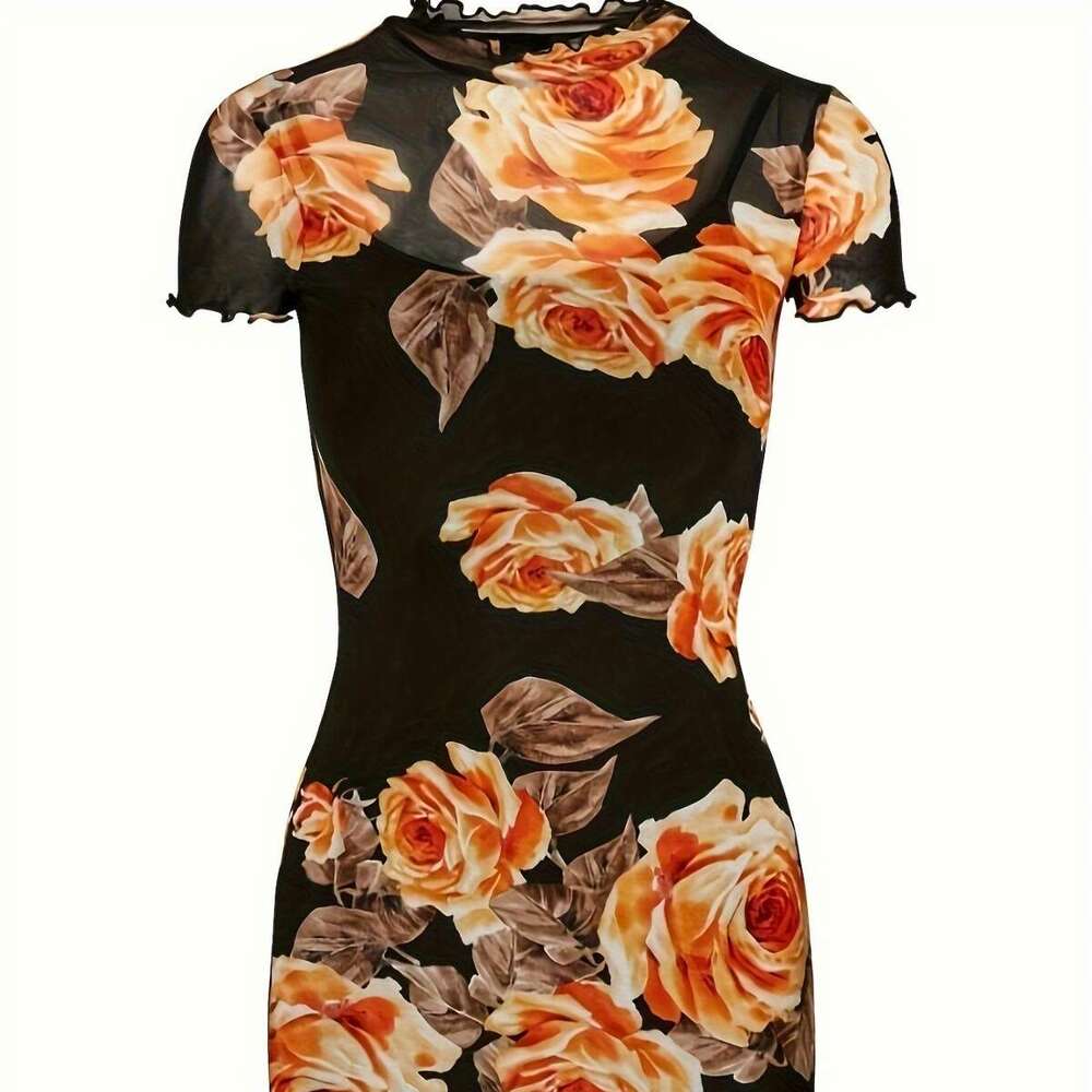 New Mesh Solid Color Two-Piece Short Sleeve Dress B5