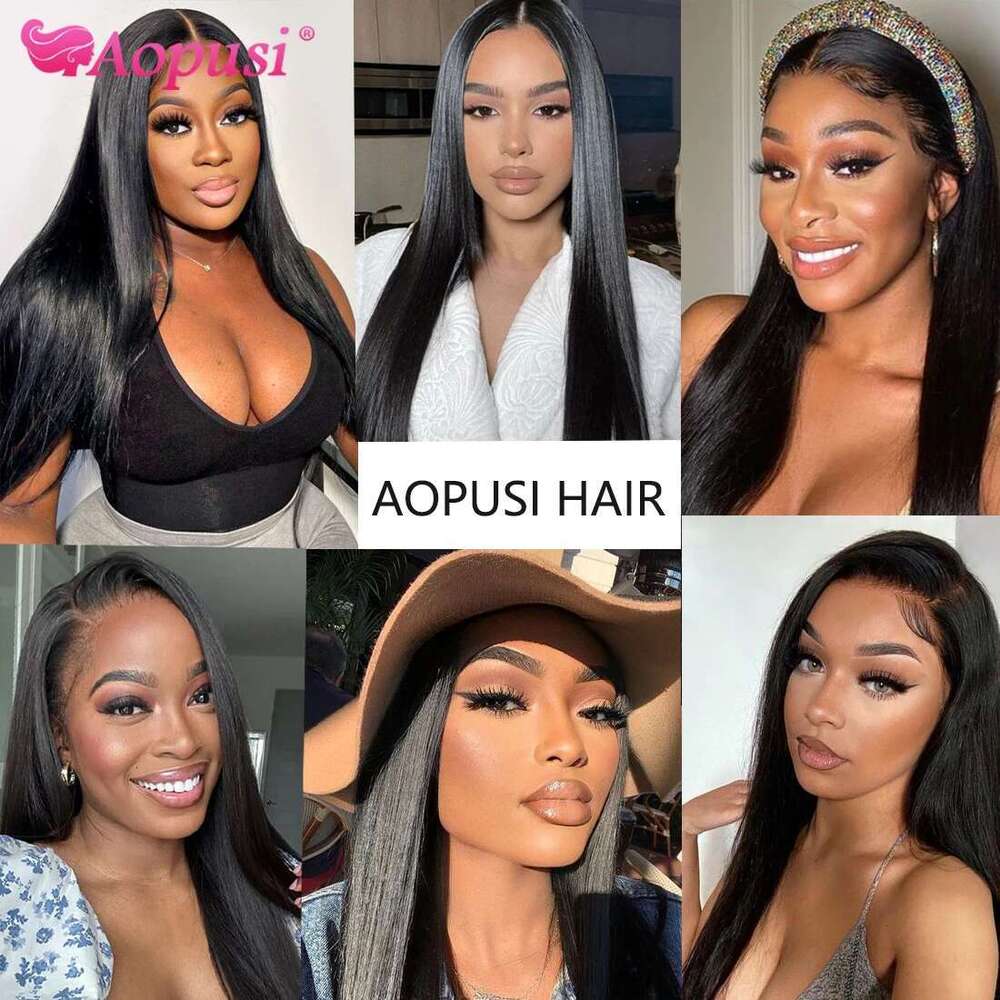 Aopusi 8-30 Inch Straight Bundles Closure Brazilian Remy Human Hair Extension With 4X4 Lace Jet/Natural Black