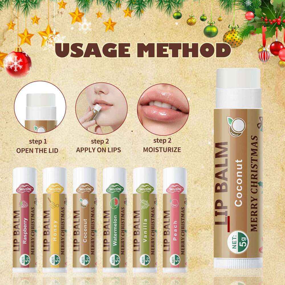 Christmas 6PCS/box lip balm set, shiny and moisturizing, softening dead skin, suitable dry lips, a gift for women