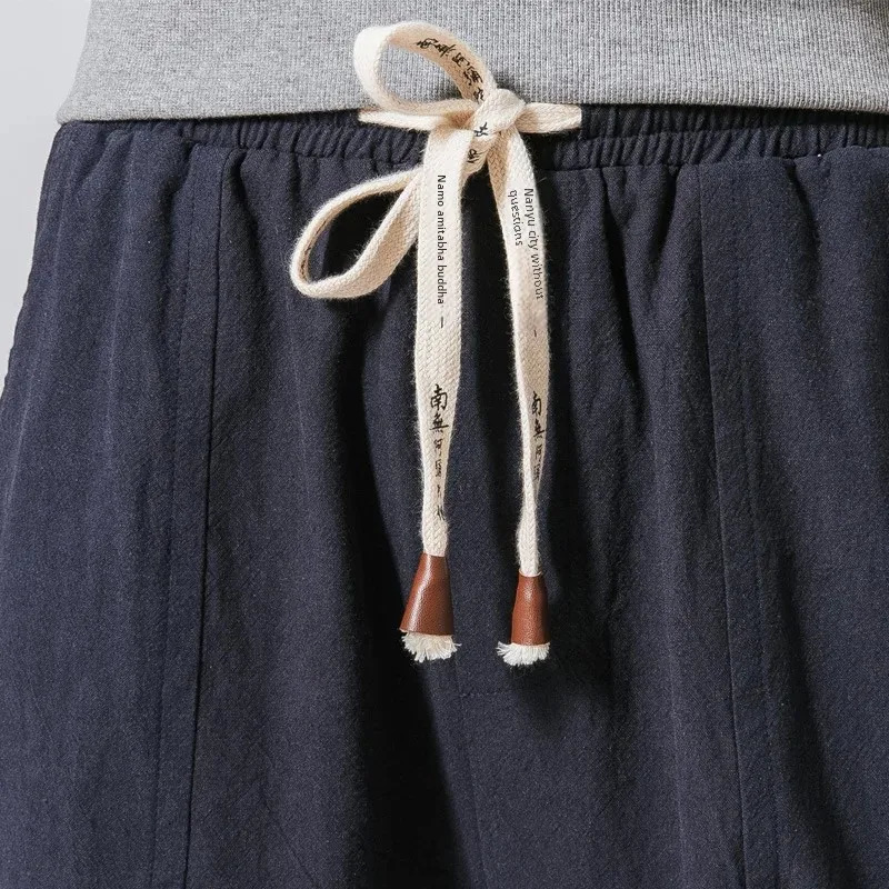 2024 Japanese Style Cotton Linen Pants Plus Size Chinese Mens Casual Youth Fashionable Small Feet Harem Whole 250605Z