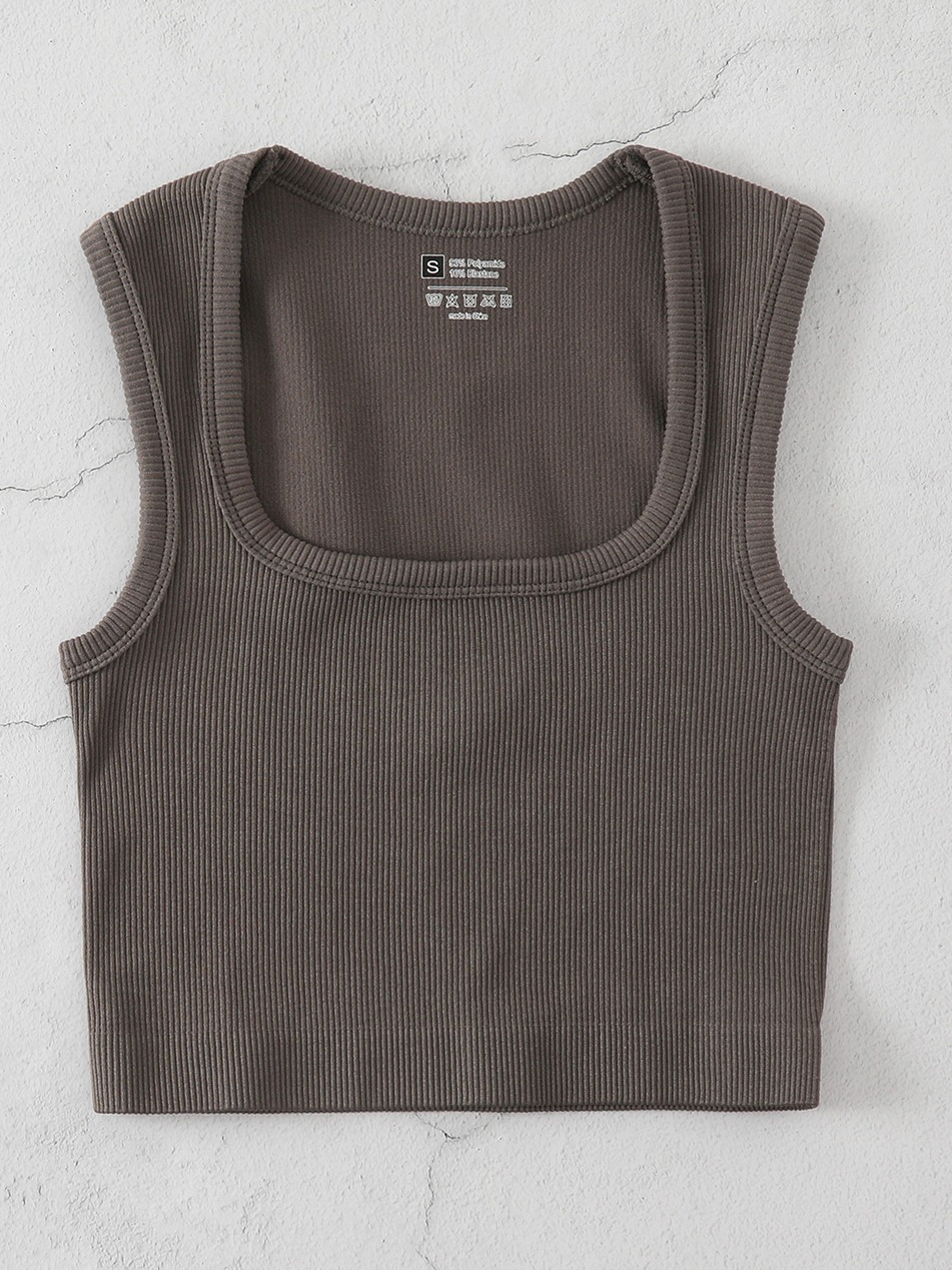 Spring and summer new large square neck threaded yoga sports undershirt plus size outside running quick