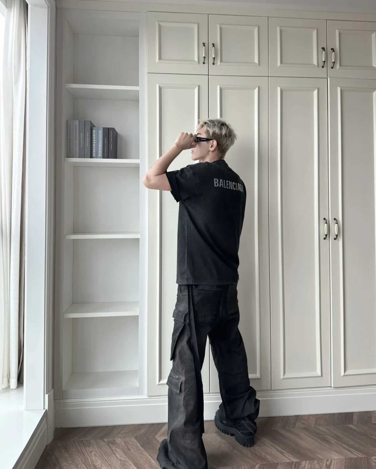 Flare Denim Jeans Washed Gray Gradient Pocket Crane Pants Straight Owen Casual Drawstring Loose Jeans Z250605