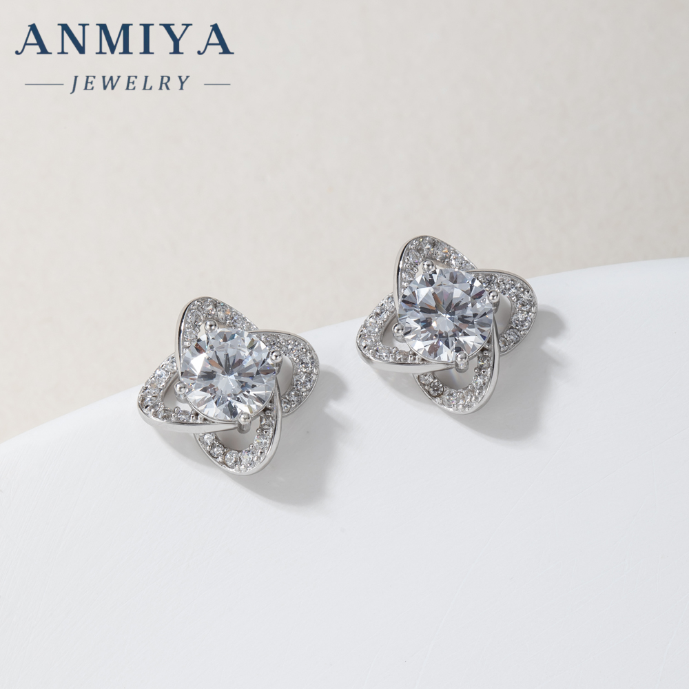 New Style Unique Four Leaf Clover Shine S925 Silver Rhodium Plated Necklace Earrings Set Jewelry for Ladies Women