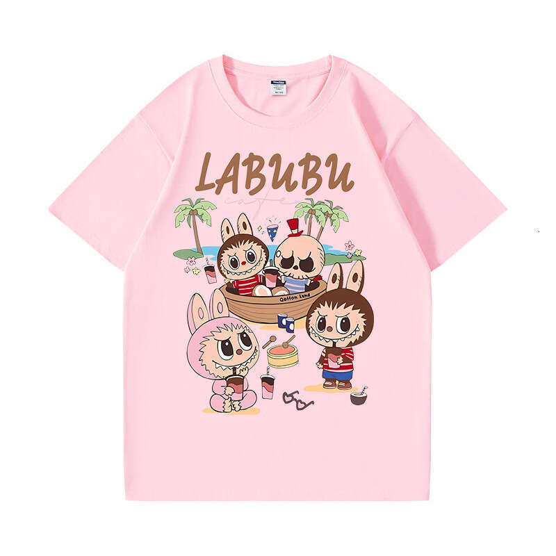 2025 New Labubu Shoulder Pure Cotton Short Sleeve Unisex Cartoon Anime Trendy T-Shirt Top labubu doll
