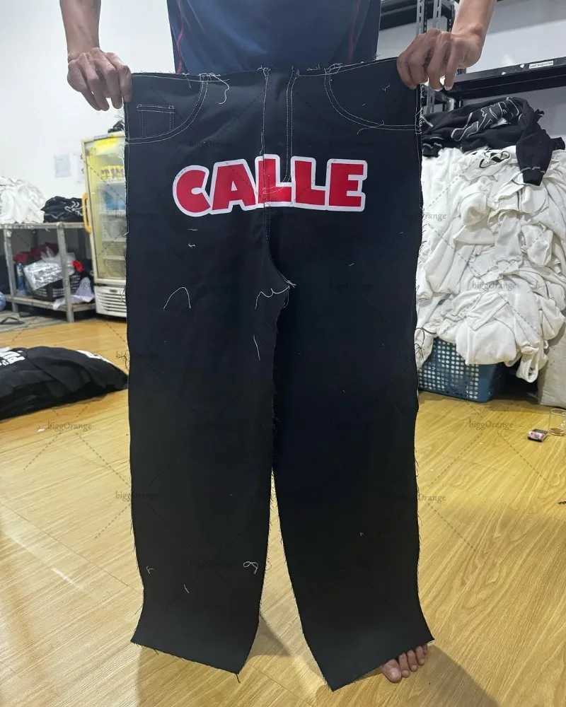 American Street Hip-hop Trousers Red Letter Casual Loose Oversized Jeans Men Harajuku Y2K Straight Wide-leg Pants Women Z250605