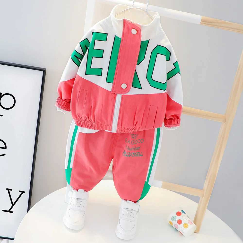 New Spring Autumn Baby Boy Girl Clothes Suit Children Casual Letter Jacket Pants 2Pcs/Set Toddler Cotton Costume Kids Tracksuits R250606
