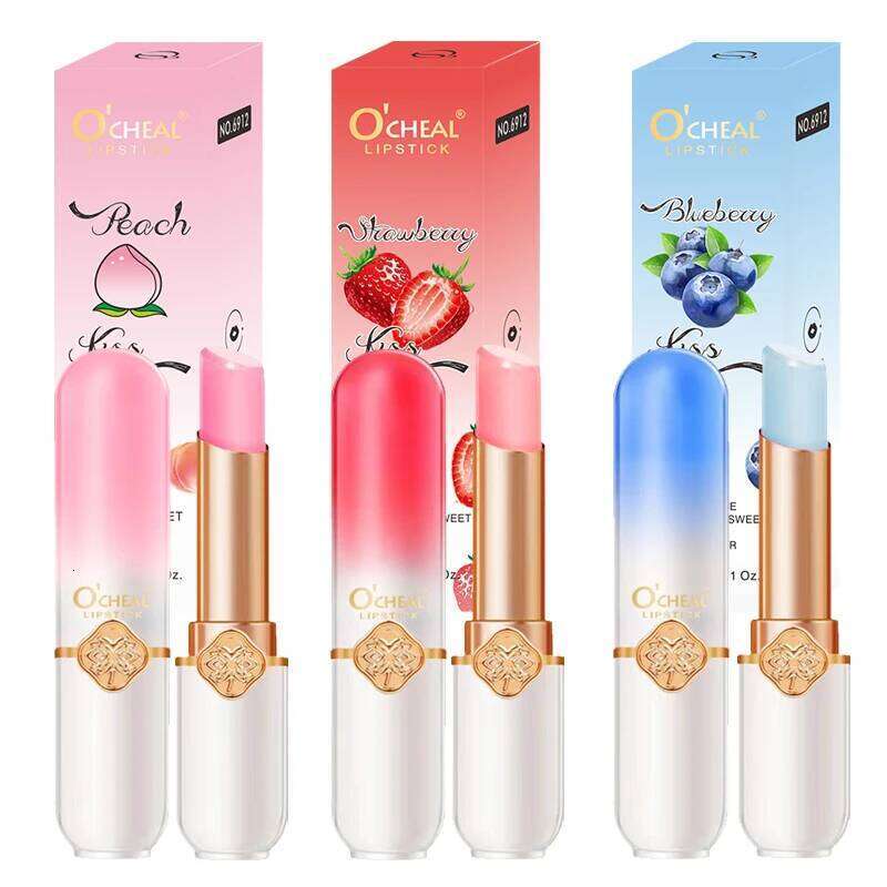 free shipping O'CHEAL Color Fruit Lipstick Peach Temperature Changing Lip balm Moisturizing Waterproof Long Lasting Moisturizes Lip Balm