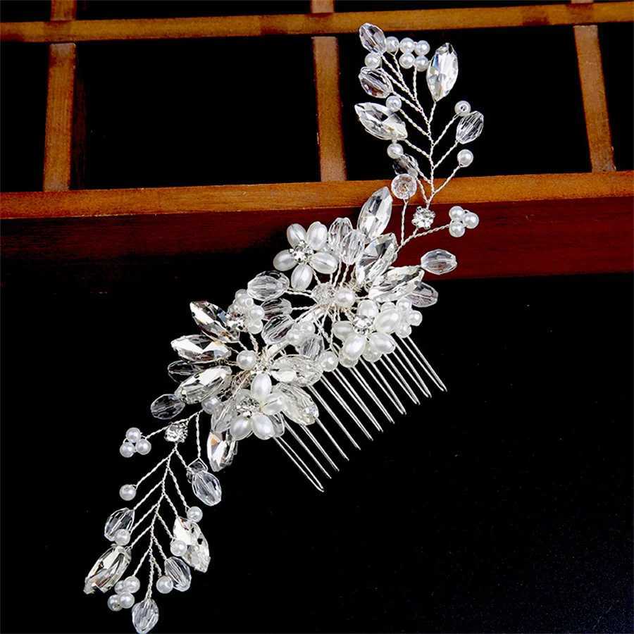 New Silver Alloy Hair Comb Handmade Pearls Rhinestones Fashion Metal Headpiece Elegant Hair Jewelry Accessory For Women Z250605