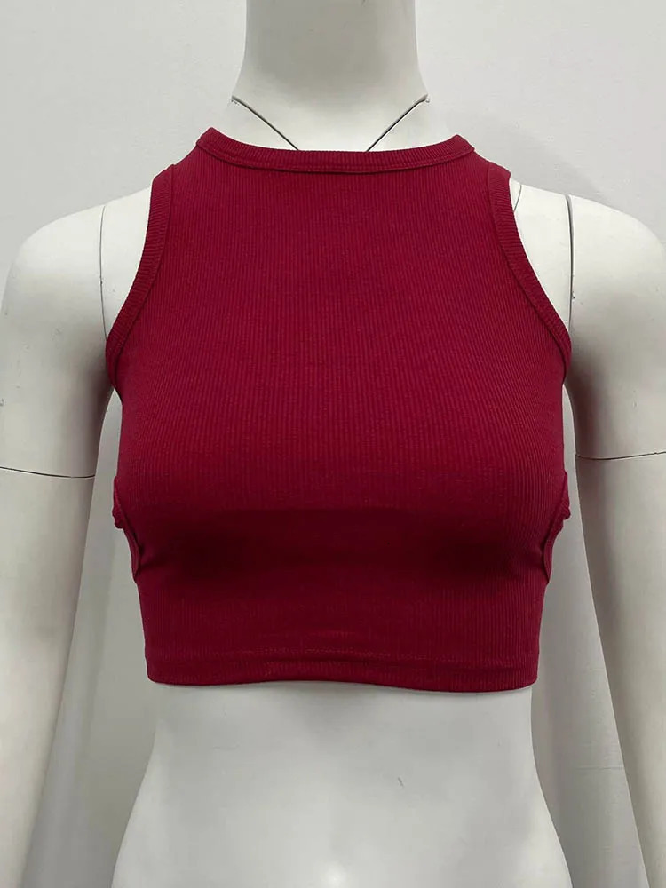 Summer Solid Color Sleeveless T Shirt Womens Side Hole Knitted Tops Knitted Tops Basic Wear Streetwear 250605