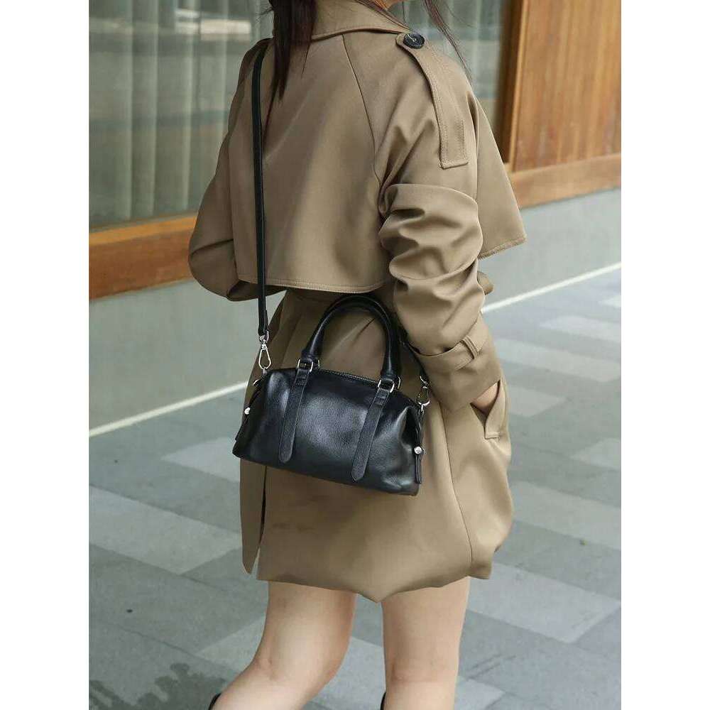 New Women's Handbag Commuting Genuine Leather Crossbody Female Cowhide Vintage Daily Shoulder Boston Bag as gift