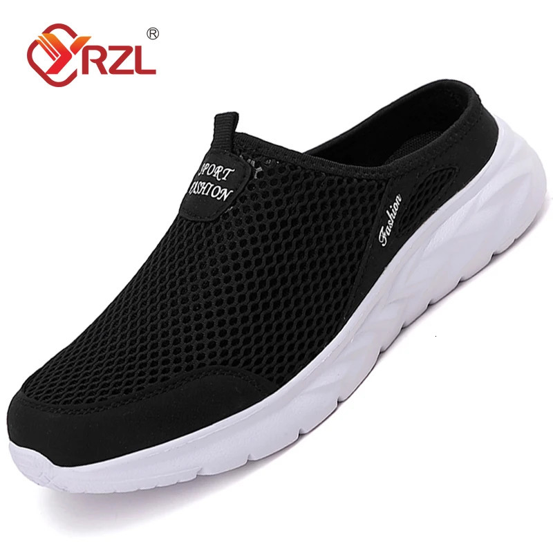 YRZL Mens Half Slippers Summer Breathable Mesh Mens Shoes Outdoor Casual Walking Shoes Large Flat Light Mesh Slippers Sandals 250603