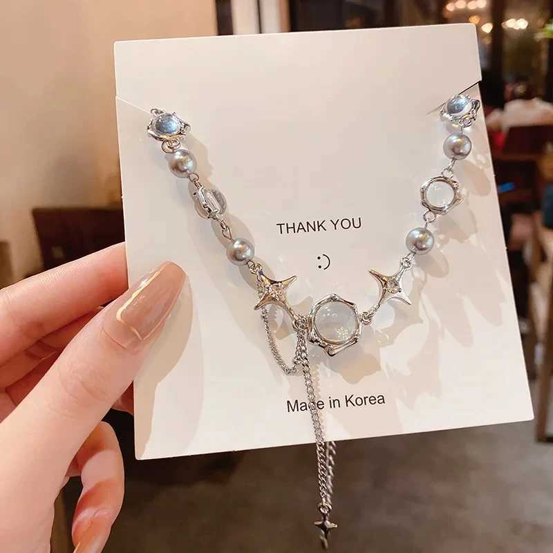 Sparkling Moonlight Stone Pendant Necklace for Women Starlight Irregular Long Tassel Chain Chokers Accessories Fashion Jewelry Y250605