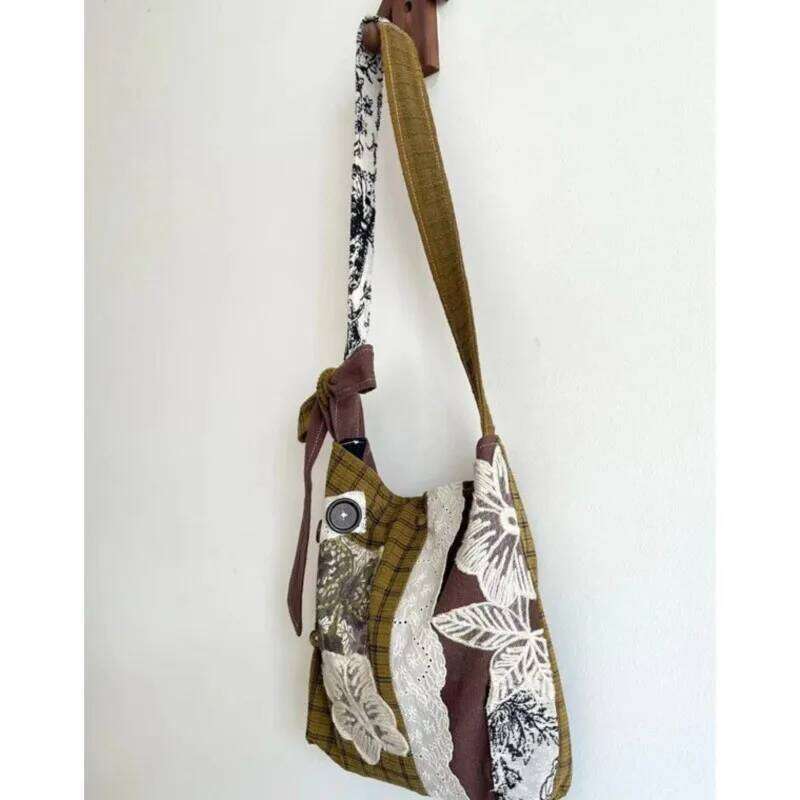 Vintage Lace Large Capacity Handbag Women Retro Patchwork Canvas Casual Shoulder Ladies Versatile Y2k Bags